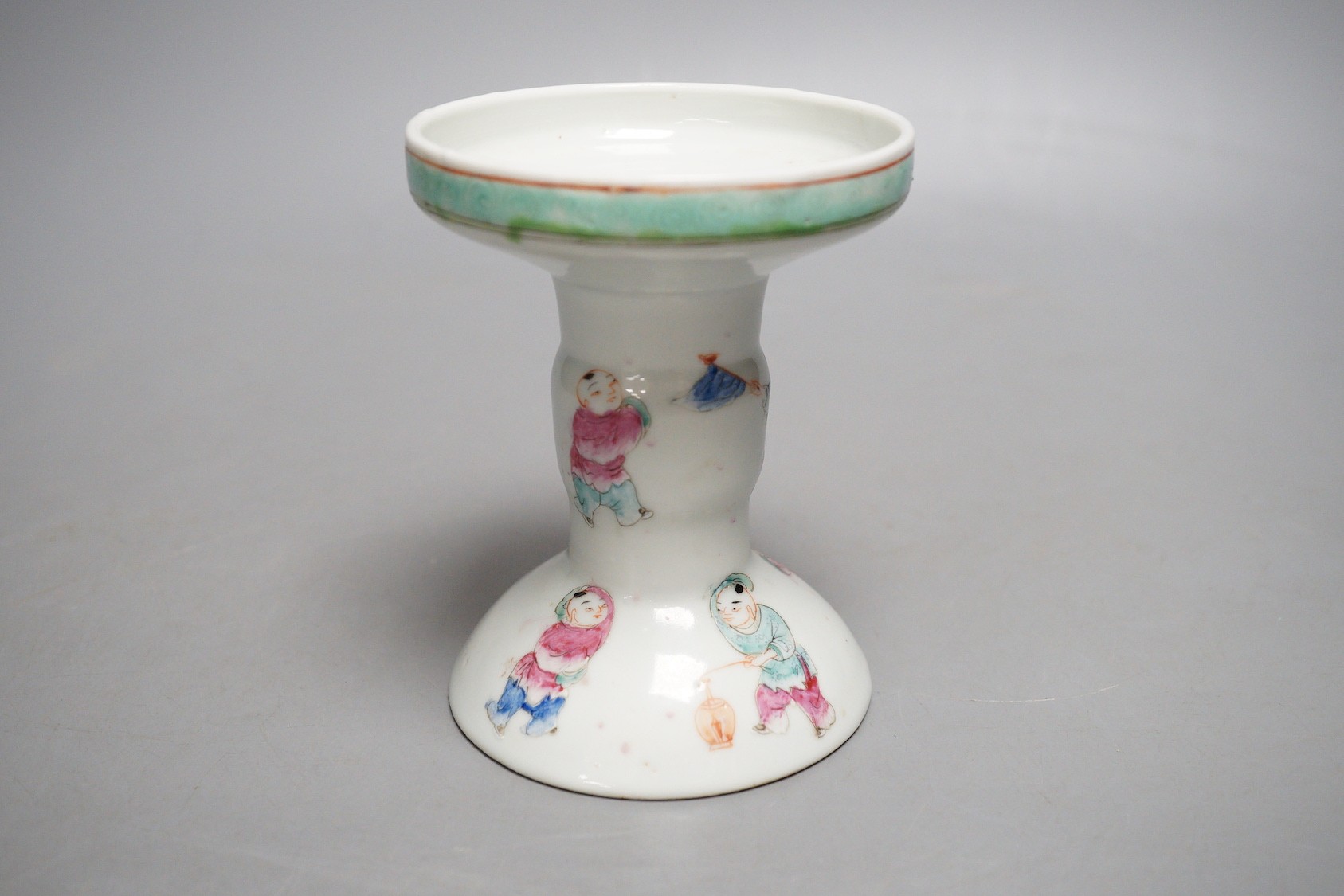 A 19th century Chinese famille rose candlestick or joss stick stand, 11.5cm